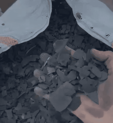 Raw coconut shell charcoal hand sample for buyer specification review