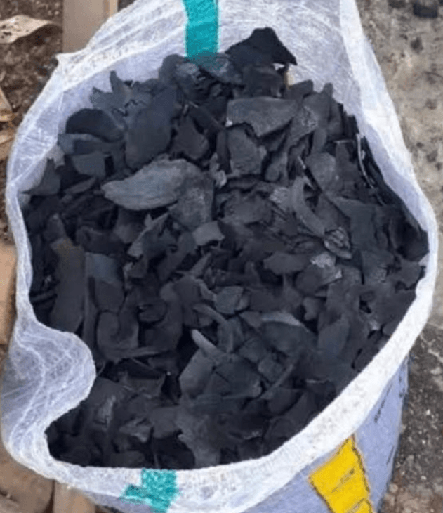 Coconut shell charcoal chunks packed in jumbo bag for export order